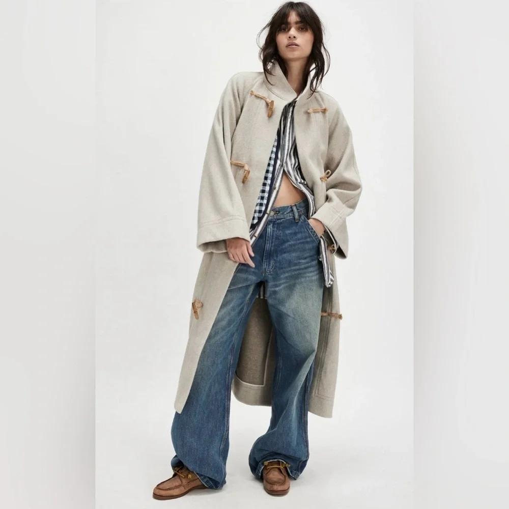 NWT Free People Alma Duffle Coat XS Heathered Coffee Grey Classic Oversized